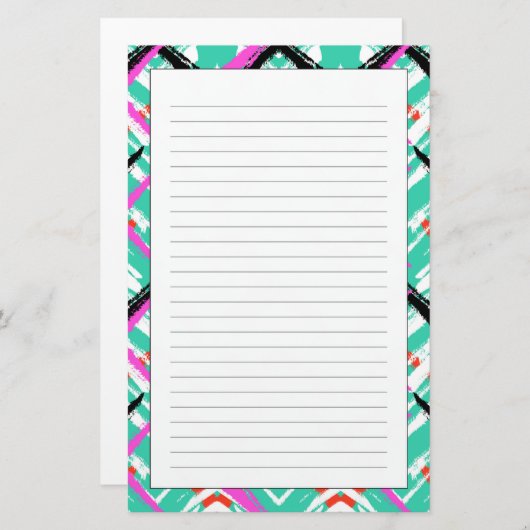 Papeterie Motif Zag Turquoise Zig tiré à la main (Devant / Derrière)