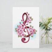 Papeterie Musical treble clef notes with sakura flowers (Debout devant)