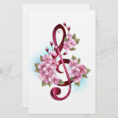 Papeterie Musical treble clef notes with sakura flowers (Devant / Derrière)