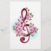 Papeterie Musical treble clef notes with sakura flowers (Devant)
