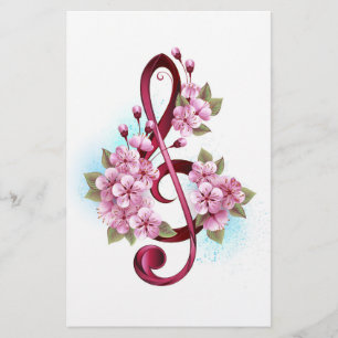 Papeterie Musical treble clef notes with sakura flowers