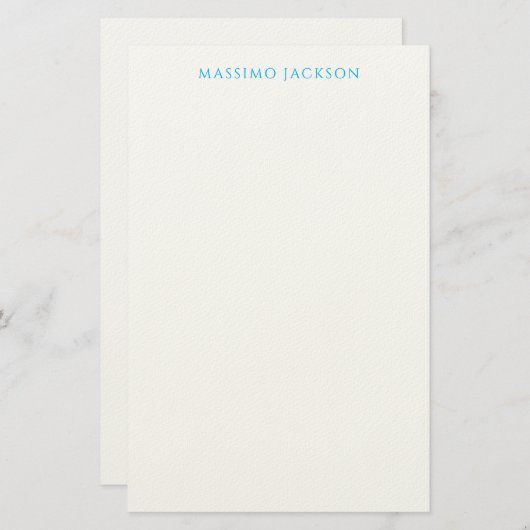 Papeterie Name Calligraphy Script Plain Simple White Blue (Devant / Derrière)