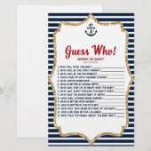 Papeterie Nautical Navy Blue Devinez Qui ! Jeu baby shower (Devant / Derrière)