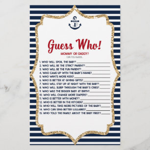 Papeterie Nautical Navy Blue Devinez Qui ! Jeu baby shower