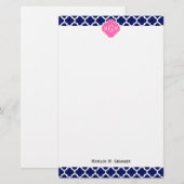 Papeterie Navy Wht Marocain #5 Rose Chaud2 3 Monogramme Init (Devant / Derrière)