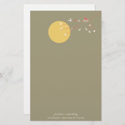 Papeterie Nesting Bird Family Baby shower Papier à lettres (Devant / Derrière)