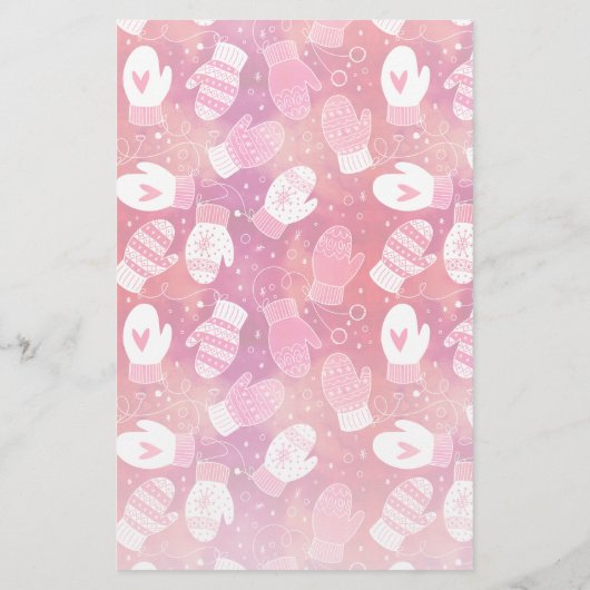 Papeterie Noël d'hiver Mittens Motif en rose (Dos)