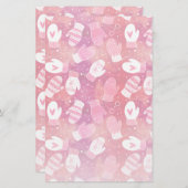 Papeterie Noël d'hiver Mittens Motif en rose (Devant / Derrière)