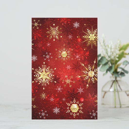 Papeterie Noël Golden Snowflakes sur Arrière - plan rouge (Debout devant)