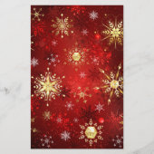 Papeterie Noël Golden Snowflakes sur Arrière - plan rouge (Devant)