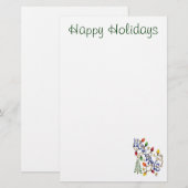 Papeterie Noël mignon, lumières et étoiles avec texte de vac (Devant / Derrière)