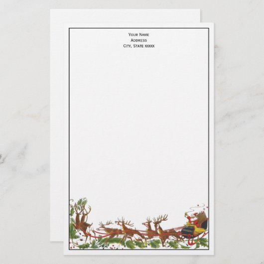 Papeterie Noël Noël Noël Père Noël Sleigh Reindeer frontière (Devant / Derrière)