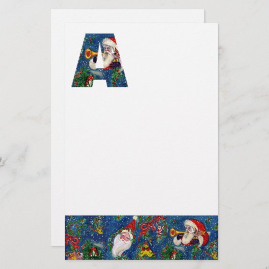 PAPETERIE NOËL UNE LETTRE / SANTA CLAUS BUGLER MONOGRAM (Devant / Derrière)