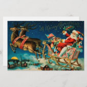 Papeterie Noël vintage du Père Noël Sleigh (Devant / Derrière)