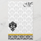 Papeterie Noir et blanc Damas Monogram Gold Ribbon (Devant)