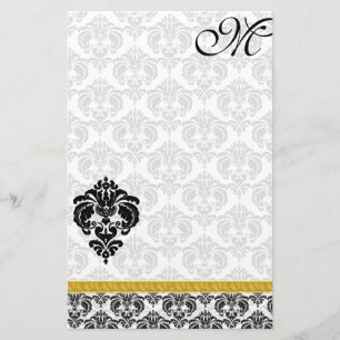 Papeterie Noir et blanc Damas Monogram Gold Ribbon