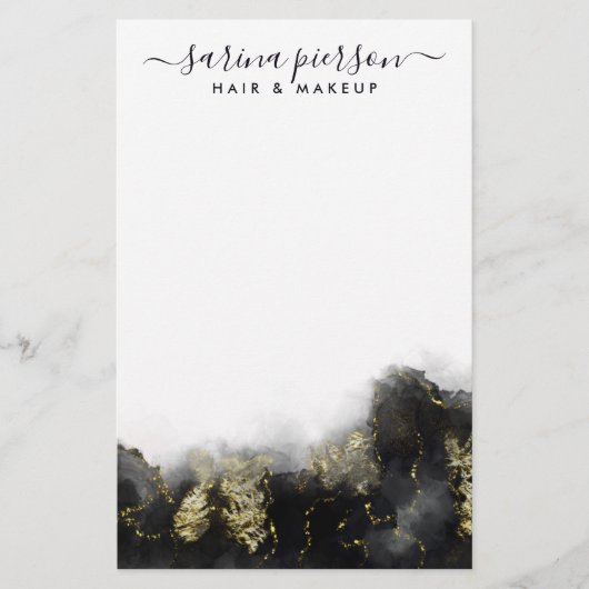 Papeterie Noir Et Or Art Moderne Liquide Aquarelle Encre Aqu (Devant)