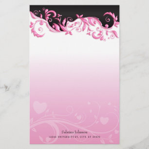 Papeterie Noir et rose fleuris sur le gradient rose
