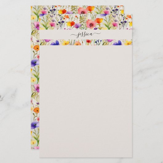 Papeterie Nom de script fleur sauvage élégant (Devant / Derrière)