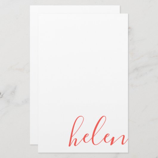 Papeterie Nom de script moderne Coral personnalisé (Devant / Derrière)