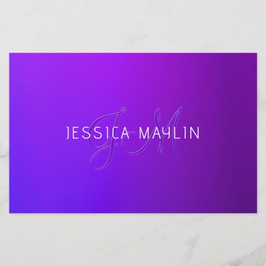 Papeterie Nom et monogramme modernes de dégradé pourpre (Devant)