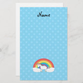 Papeterie Nom personnalisé licorne bleu pois (Devant / Derrière)