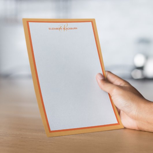 Papeterie Nom personnalisé Monogramme Initiales Orange