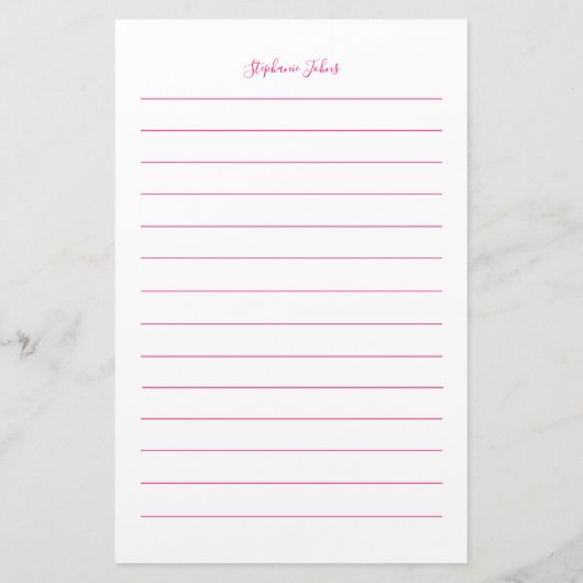 Papeterie Nom personnalisé Monogramme Lined Rose White Girly (Dos)