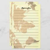 Papeterie Nom personnalisé Monogramme Linked World Map Image (Devant / Derrière)