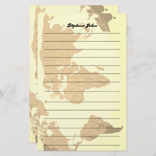 Papeterie Nom personnalisé Monogramme Linked World Map Image (Devant / Derrière)