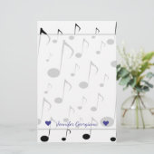 Papeterie Nom personnalisé + Motif de notes musicales (Debout devant)