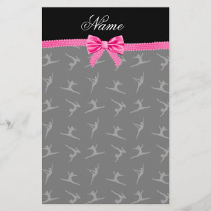 Papeterie Nom personnalisé noir gymnastique arc rose