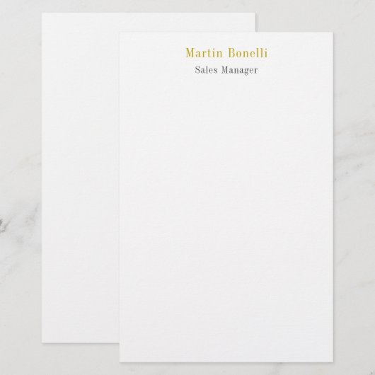 Papeterie Nom unique classique simple couleur or (Devant / Derrière)