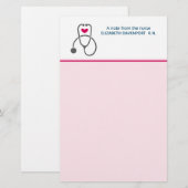 Papeterie Note de l'infirmière Stethoscope et Coeur (Devant / Derrière)