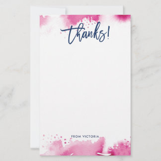Papeterie NOTE DE REMERCIEMENTS moderne aquarelle rose foncé