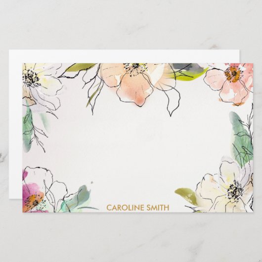 Papeterie Note florale chic et moderne (Devant / Derrière)