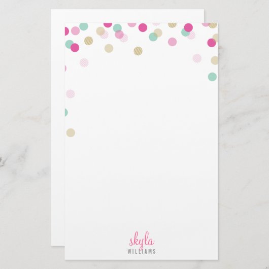 Papeterie NOTE PERSONNELLE mignon confetti rose menthe or (Devant / Derrière)
