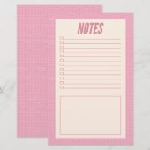Papeterie Notes de grille rose et blanc dessinées à la main (Devant / Derrière)