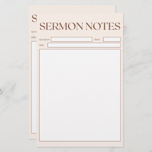 Papeterie Notes de sermon Chrétien Simple Beige Pour L'Églis (Devant / Derrière)