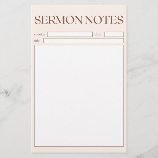 Papeterie Notes de sermon Chrétien Simple Beige Pour L'Églis (Devant)