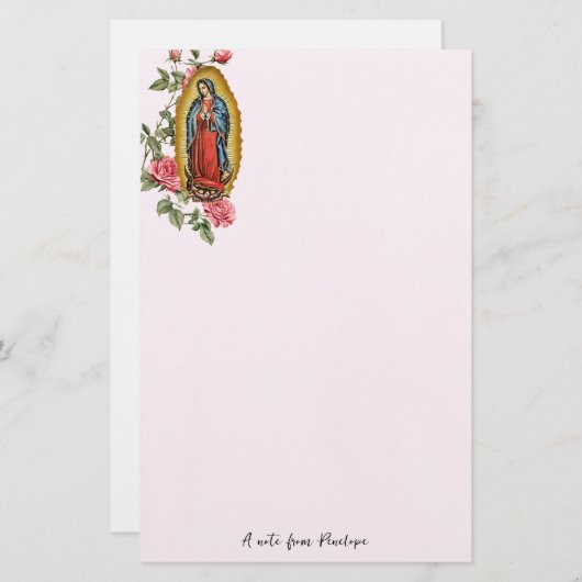 Papeterie Notre-Dame de Guadalupe Roses roses Personnalisées (Devant / Derrière)