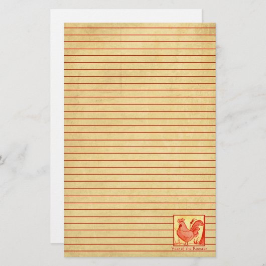 Papeterie Nouvel An chinois du coq Red Lined (Devant / Derrière)
