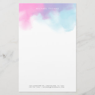 Papeterie Nuages d'aquarelle Abstraits en bleu et rose