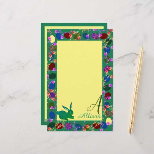 Papeterie Oeufs de Pâques et monogramme de lapin (Devant/Arrière en situation)