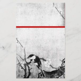 Papeterie OISEAU DE PRINTEMPS ET FLEURS ARBRE Noir Blanc Rou