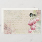 Papeterie Oiseau et fleurs avec écriture manuscrite Shabby V (Devant / Derrière)