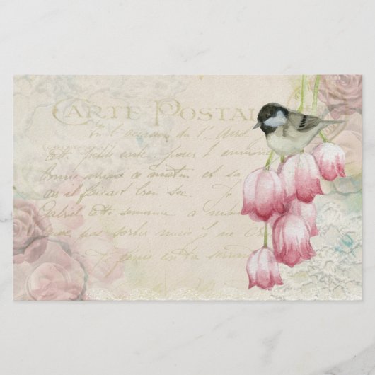 Papeterie Oiseau et fleurs avec écriture manuscrite Shabby V (Devant)