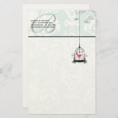 Papeterie Oiseau rose mignon en cage à oiseaux (Devant / Derrière)