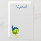 Papeterie Oiseau vert mignon (Devant / Derrière)