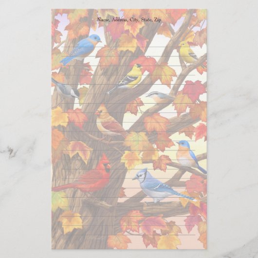 Papeterie Oiseaux dans l'érable d'automne (Devant)